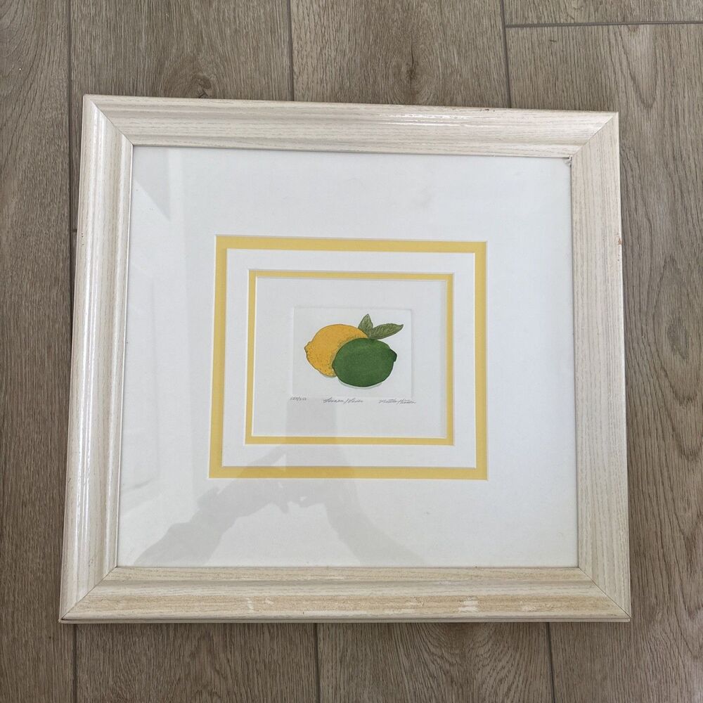 Vintage numbered/ signed Martha Hinson hand colored etched print triple frame